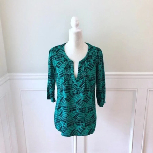 Plenty By Tracy Reese Printed Blouse Green Top S - Picture 4 of 5